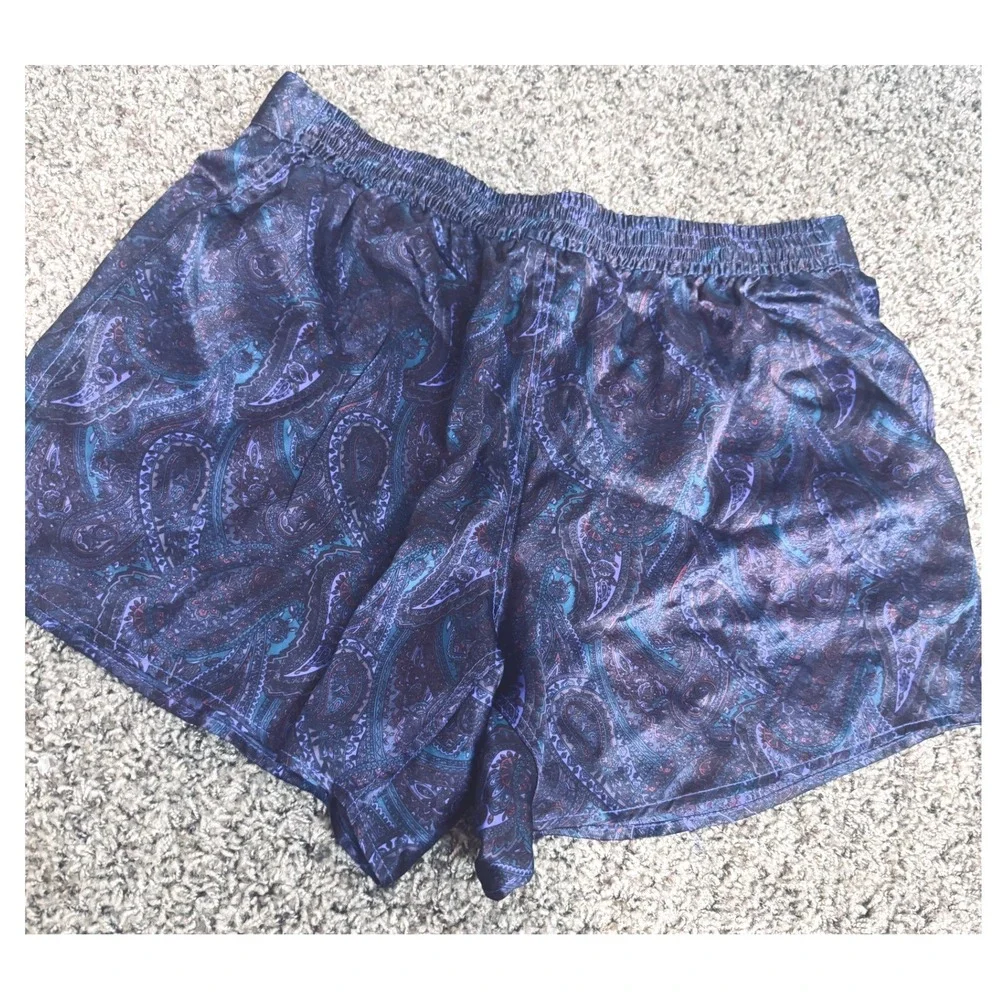 Vintage 90s 1 London 100% Silk Paisley Boxer Shorts Mens Purple Blue L/XL 36-38
